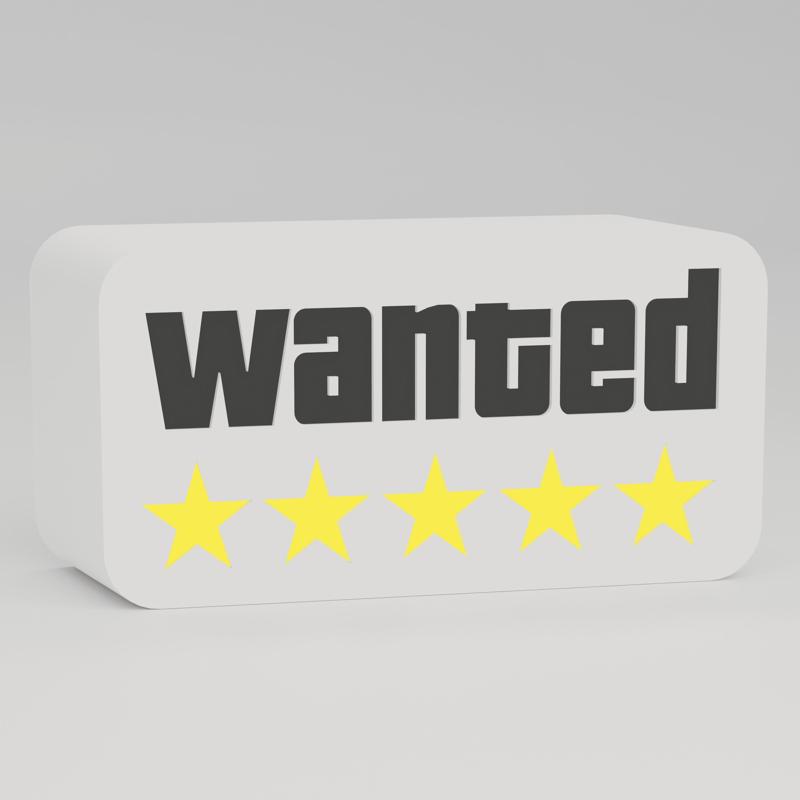 Wanted Star LED Ready Desk Sign – GTA Inspired 3D Printable Table Decor | STL Step Fbx Files | (Digital Download)