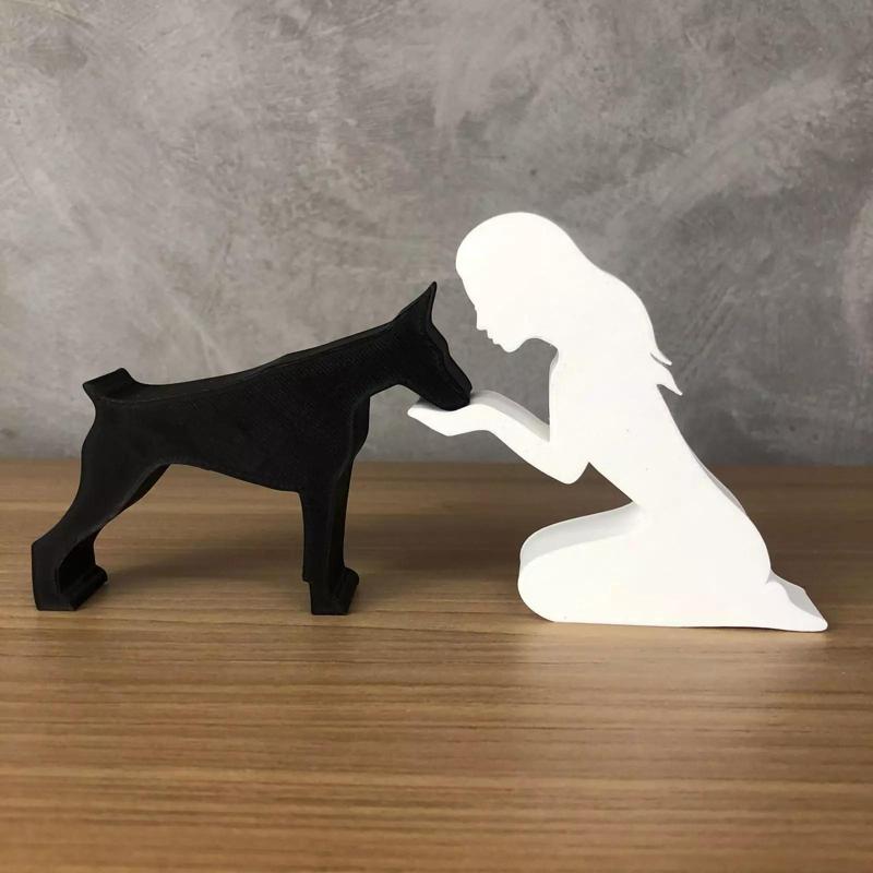 Girl and her Doberman -straight hair- for 3D printer