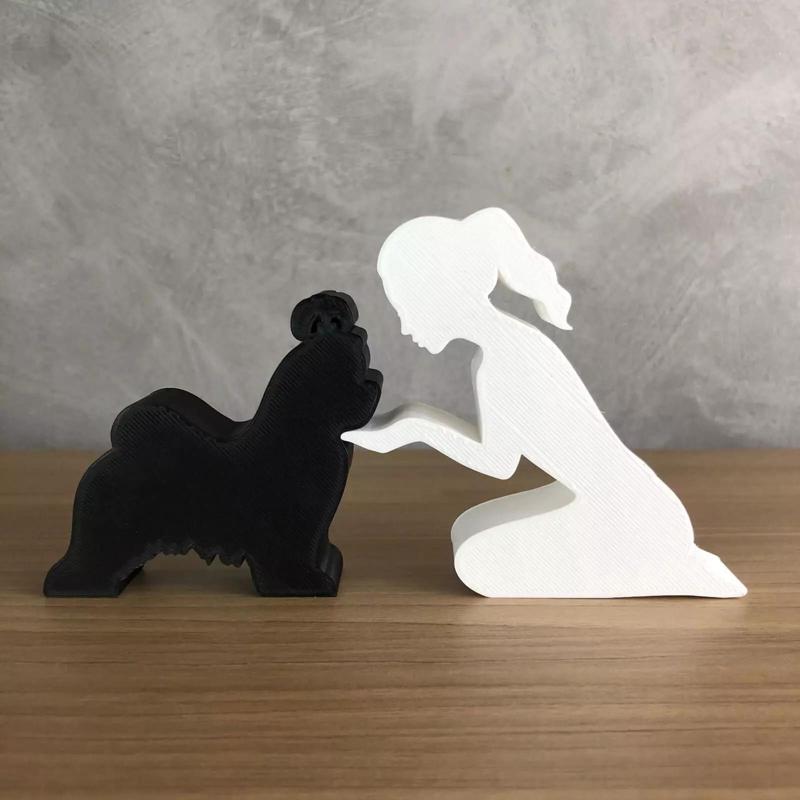 Girl and her Maltese -tied hair- for 3D printer or laser cut