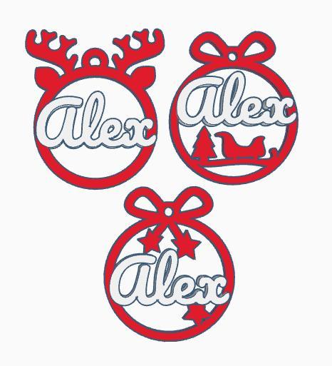 3 x Alex, Personalized Christmas tree ball