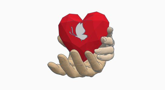 Man and woman Hands Holding Heart with Butterfly Symbolizing Love and Care, love sculpture, Love gift, engagement gift, marriage, proposal