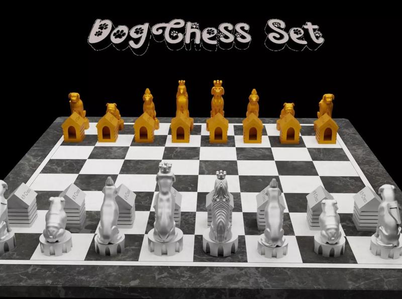 Dog Chess Set - Animal Dog 6 Different Chess Pieces
