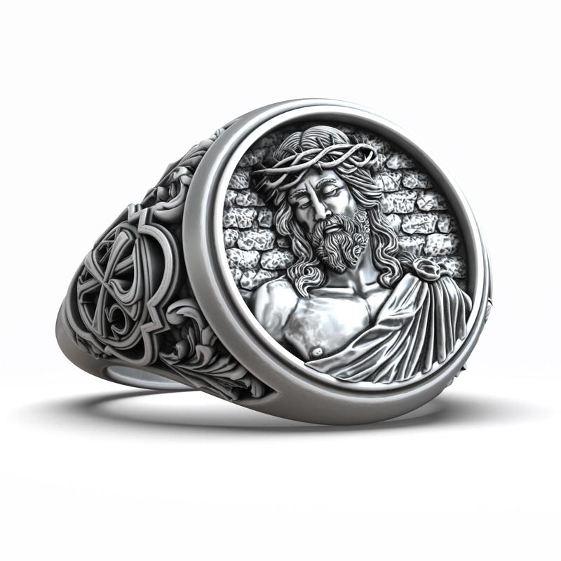 Jesus Christ Crown Thorn Christogram Symbol Signet