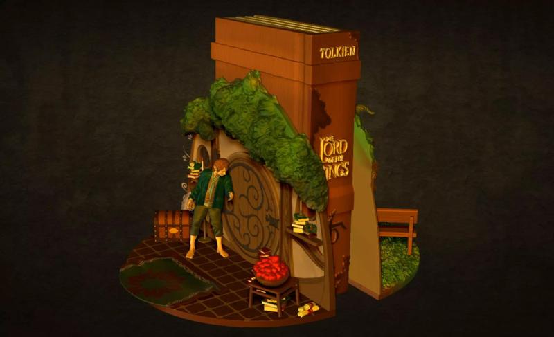 Book Nook bag end bilbo baggins and gandalf the Hobbit