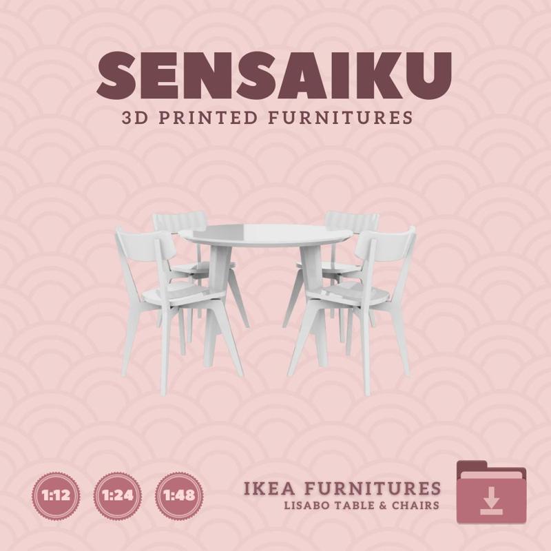 Miniature Replica LISABO Table and Chair Combination for Miniature Dollhouse - IKEA (1:12,24,48) - 3D Print Instant Download