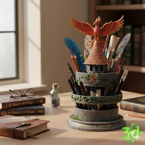 Hogwarts tower desk organizer 🧙‍♀️ Phoenix and magical symbols ✨.
