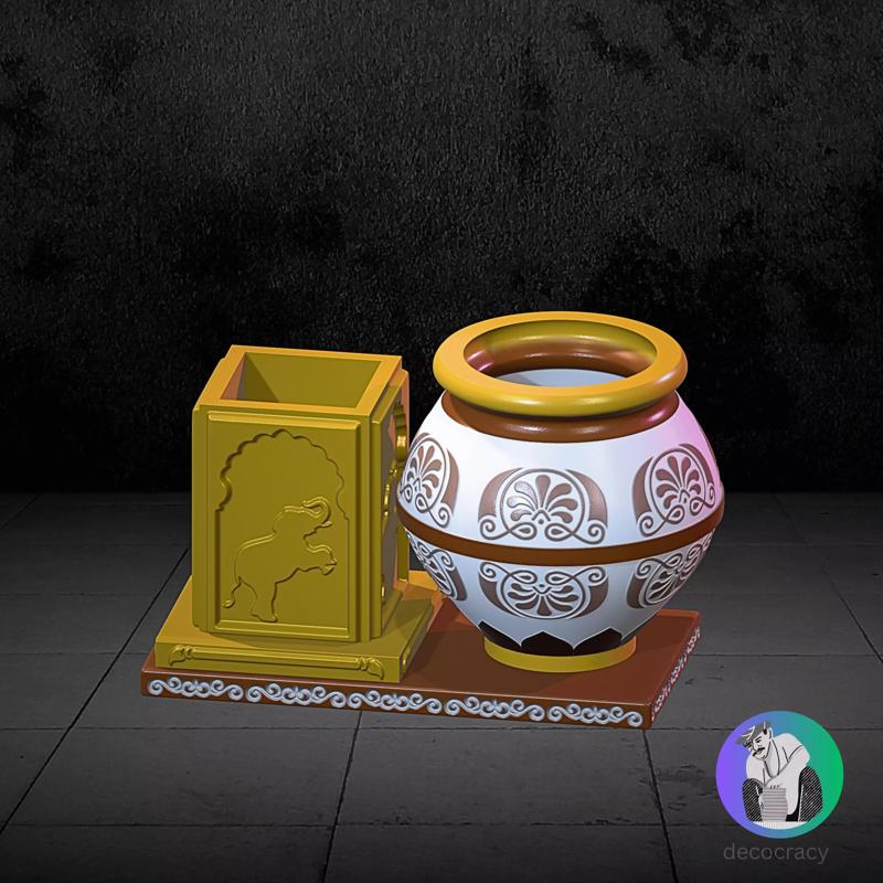 Regal Elephant Pen Stand with Royal Caldron Vase 7 In