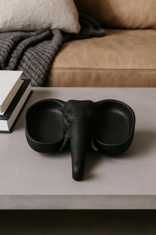 Elephant Spirit Tray – Matte Black Dual Decorative Bowl