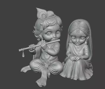Krishna Playing Flute with Radha