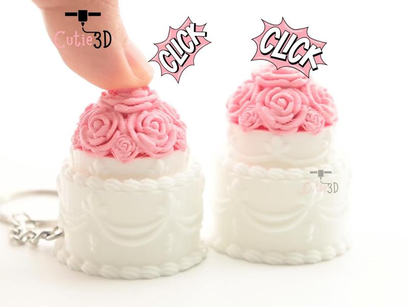 Cutie3D Mini Rose Wedding Cake Keycap Fidget Clicker Keychain - Cute Backpack Keychain