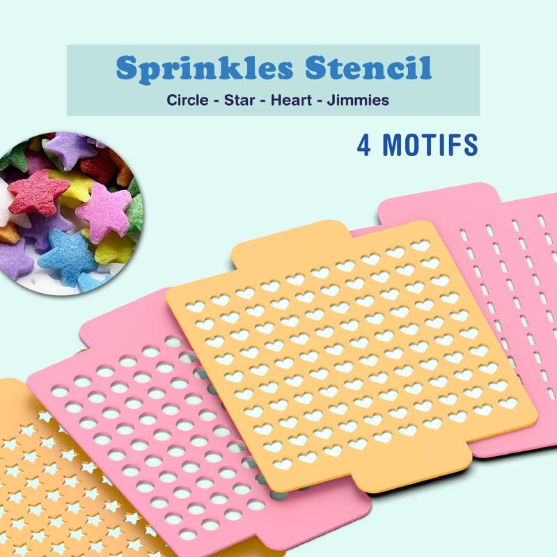 3D Sprinkles Stencil Set, 4 Motifs (Circle, Star, Heart, Jimmies) for Cake, Cookie - Fondant Decoration, Ready to P, 3D STL Digital Download