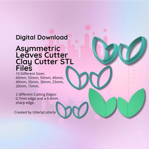 Clay Cutter STL File Asymmetric Leaves- Flower Earring Digital File Download- 10 sizes & 2 Cutter Versions, cookie cutter