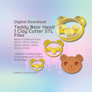 Clay Cutter STL File - Teddy Bear Head 1- Cute  Earring Digital File Download- 8 sizes and 2 Cutter Versions, cookie cutter