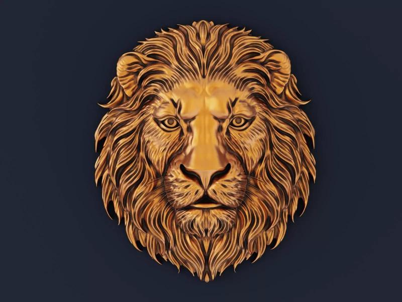Lion Head Bas Relief  STL File for CNC  3D Printing