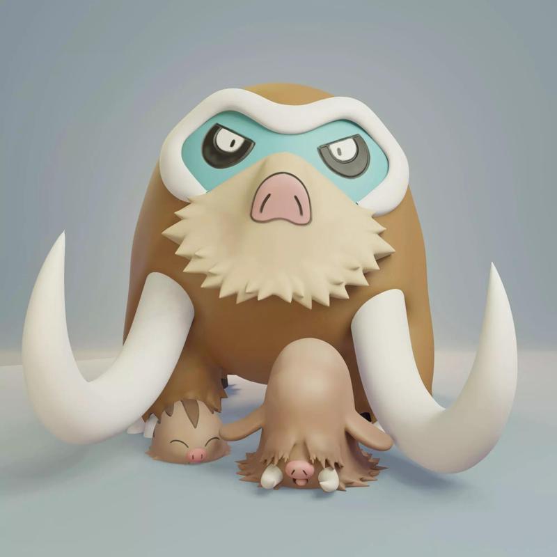 Pokemon - Swinub Piloswine and Mamoswine with 2 poses