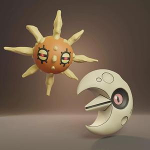 Pokemon - Solrock and Lunatone with base