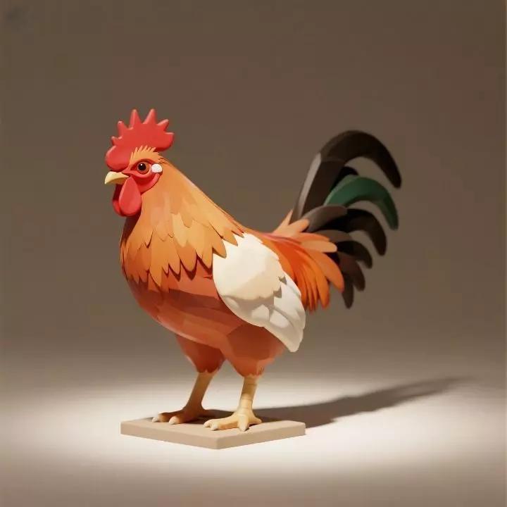 1136Colorful 3D Model of a Rooster on Base  pug