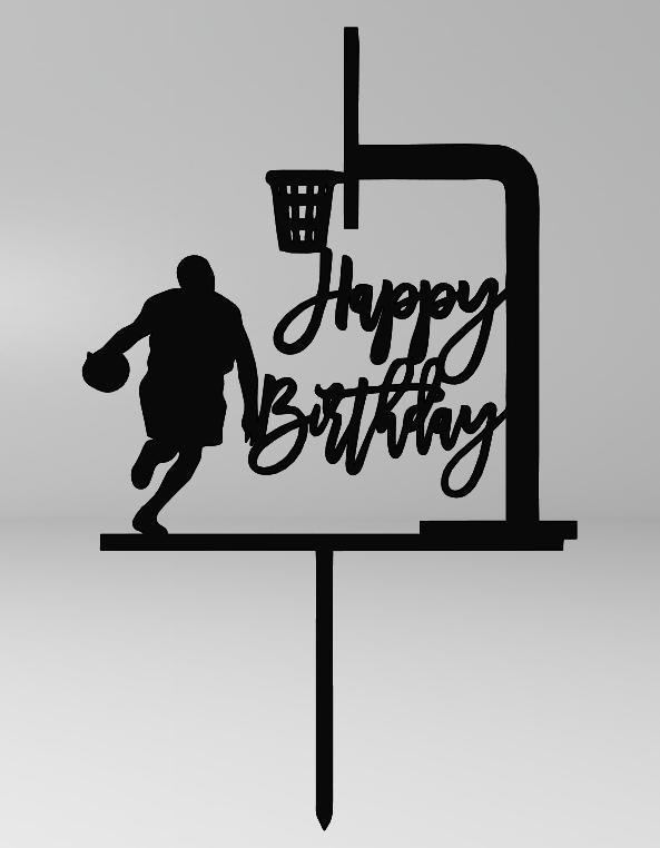 Happy Birthday Basketball Cake Topper – Player and Hoop – 3D Printable
