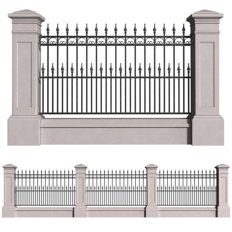 Fence in classic style with wrought iron railing.Entrance to the house.Wrought Iron Entry Gate