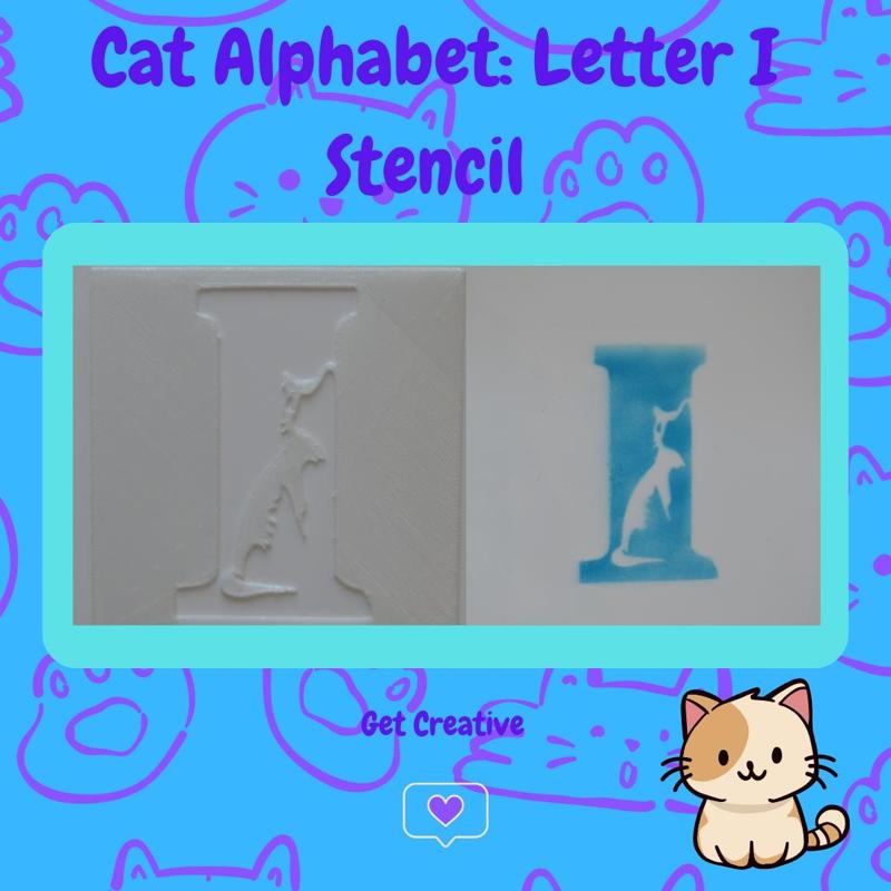 Cat Alphabet Letter I Stencil - STL & SVG Files