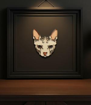 Sphynx Cat 3D Relief Wall Art - Minimalist Cat Head STL for 3D Printing