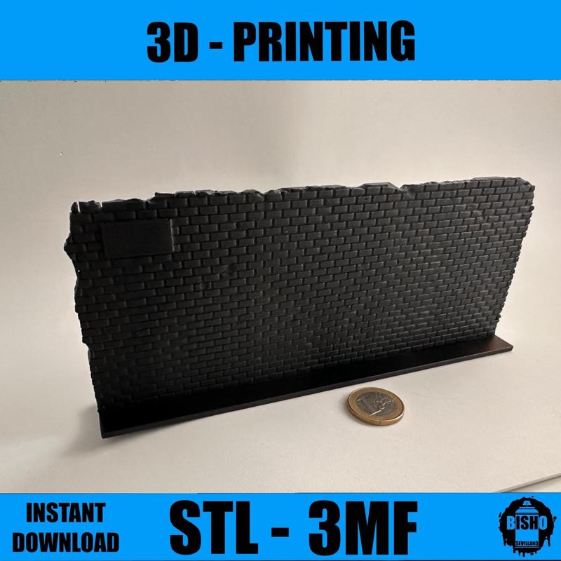 GRAFFITI WALL - Diorama in digital STL file and 3MF brick wall to draw your graffiti on this wall