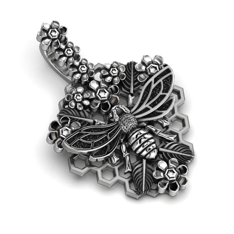 Bee and Floral Ornament Honeycomb Pendant