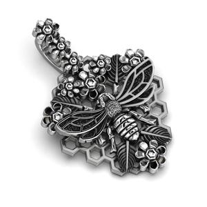 Bee and Floral Ornament Honeycomb Pendant