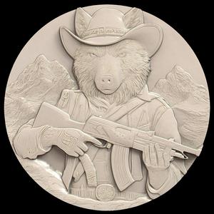 3D Model STL File for CNC Router/Laser & 3D Printer A Wolf Dressed as a Cowboy with a Hat and Guns