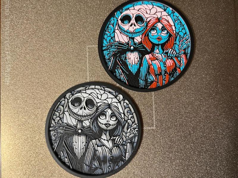Jack and Sally Stained Glass Coaster and Ornament
