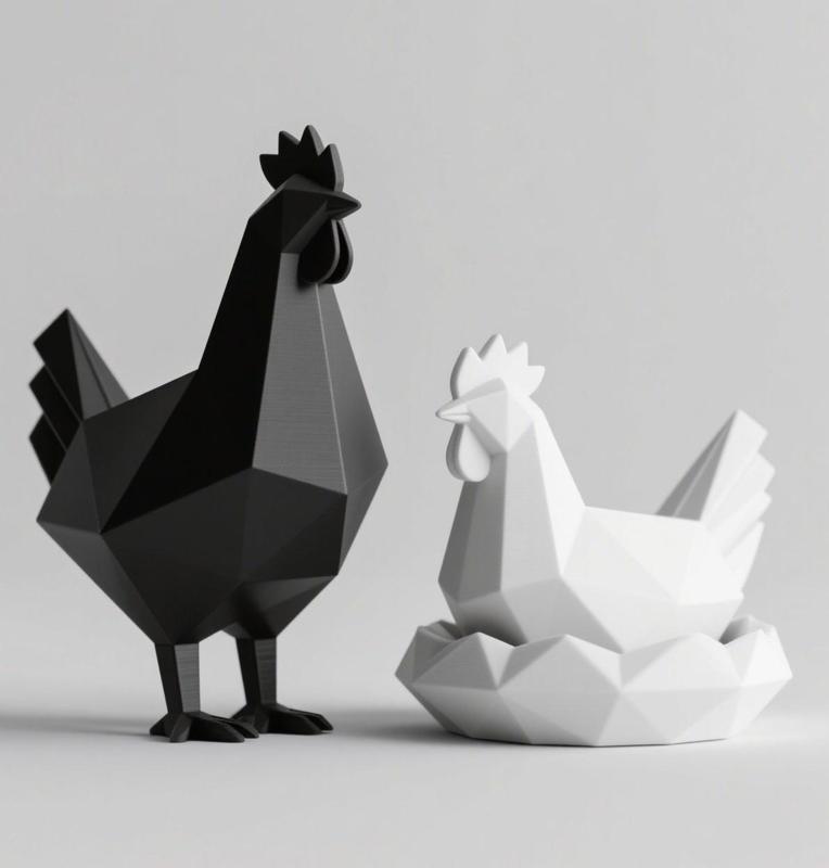 Minimalist Geometric Chicken Sculptures