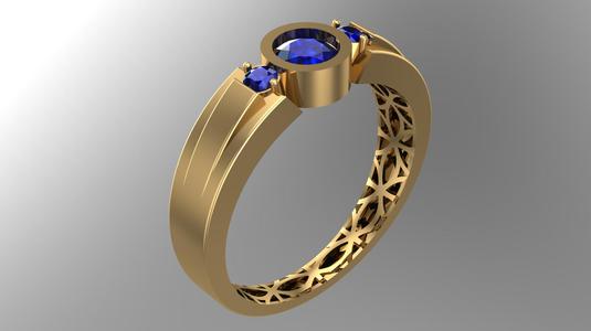 Geometric Patterned Gold Ring – Elegant Jewelry with Sapphire Stone-R5-07-