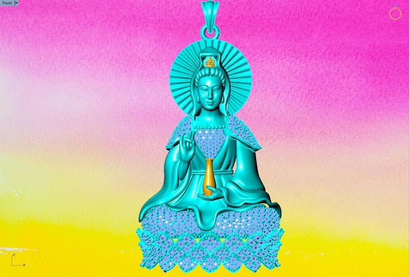 Guan Yin Pendant Necklace - Bodhisattva Goddess of Mercy Jewelry - N945033