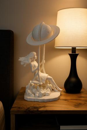 Girl on Saturn Swing Sculpture – Dreamy Art Piece
