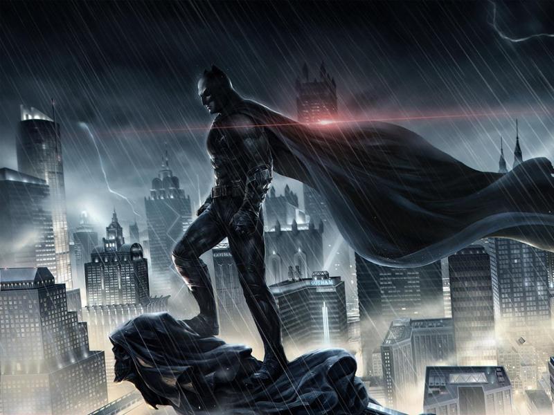 A majestic Batman in a cape standing full body figure