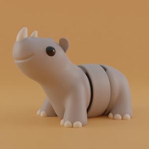 Cute Articulated Rhino - Print-in-Place Animal Toy