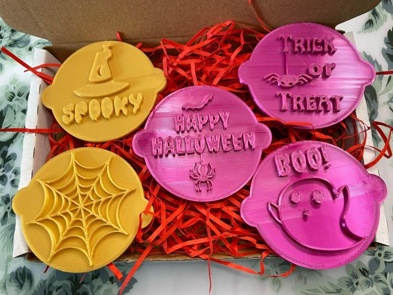 HALLOWEEN - SET X 5 Fondant Cookie Cutter Embosser Stamps Icing stamps UK