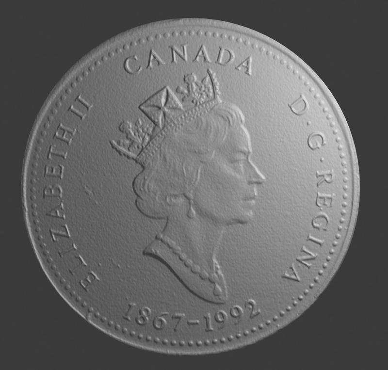 Canada, 25 Cents, Yukon, Face Side, 3D Scan