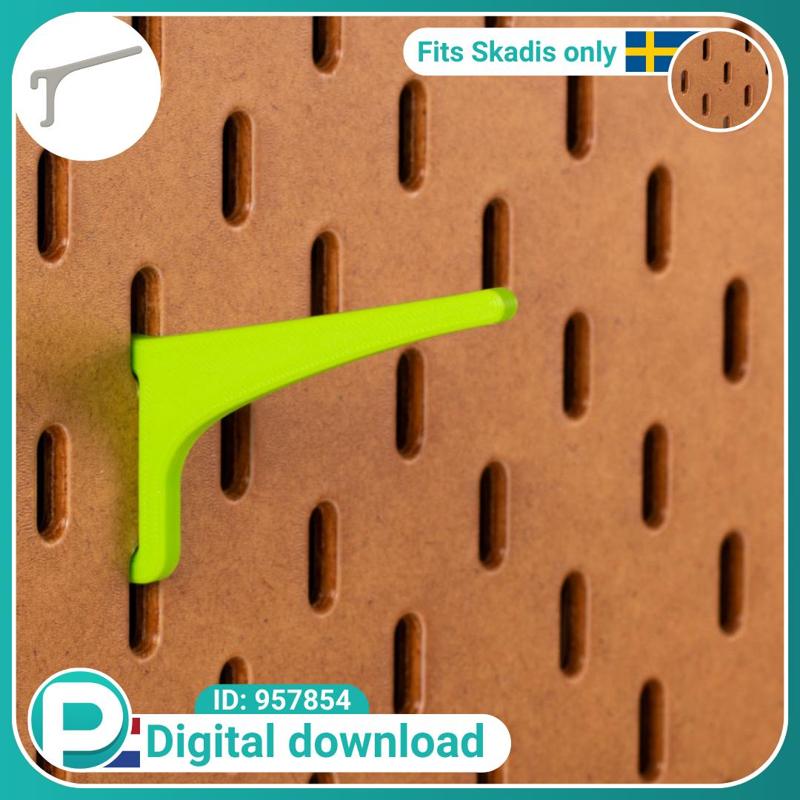 Angled hook 6cm - very strong - fits Skadis pegboard - Digital download