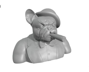 Gentleman French Bulldog half body with bowler hat and cigar.