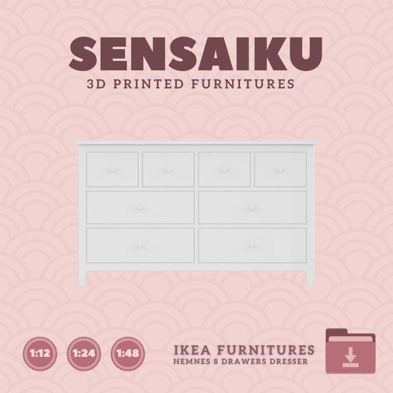 Miniature Replica HEMNES 8 Drawers Dresser - IKEA (1:12,24,48) - 3D Print Instant Download