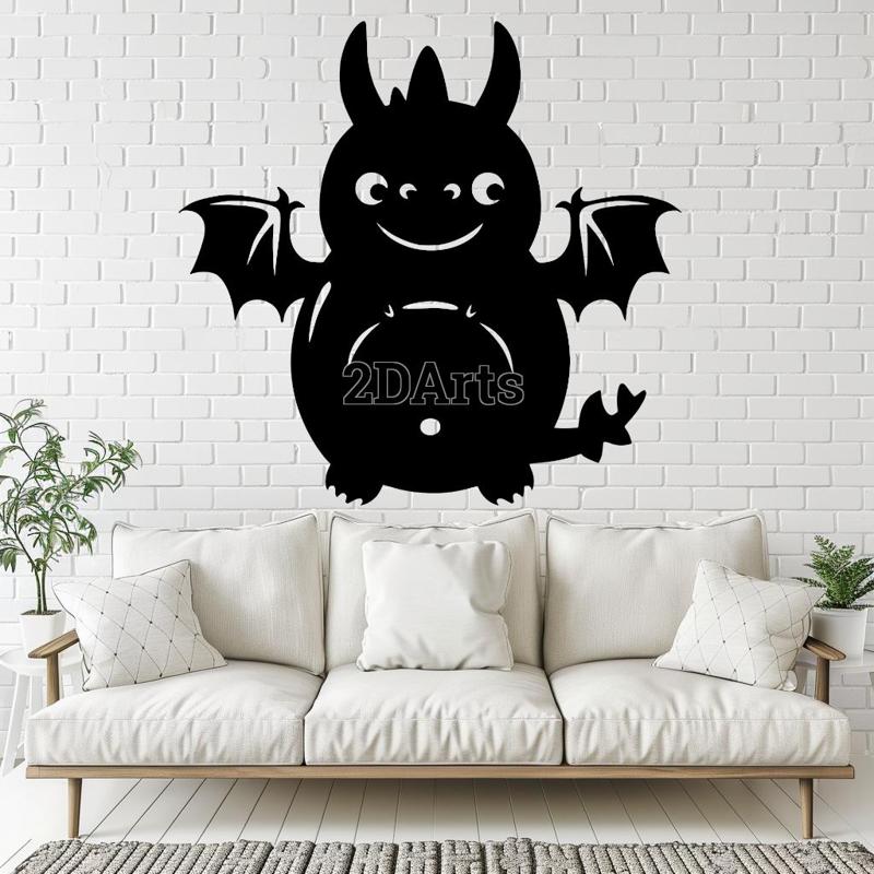 Cute Dragon 2D Wall Art/Window Art - Digital STL & SVG File for 3D Printing or Laser Cutting