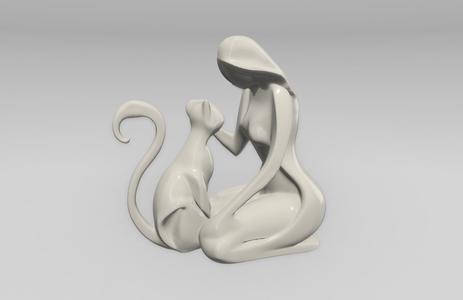 Woman and Cat Figurine, Cat mom sculpture, cat lovers