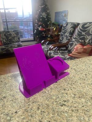 Cable charger support for cellular phone and wireless smartwatch