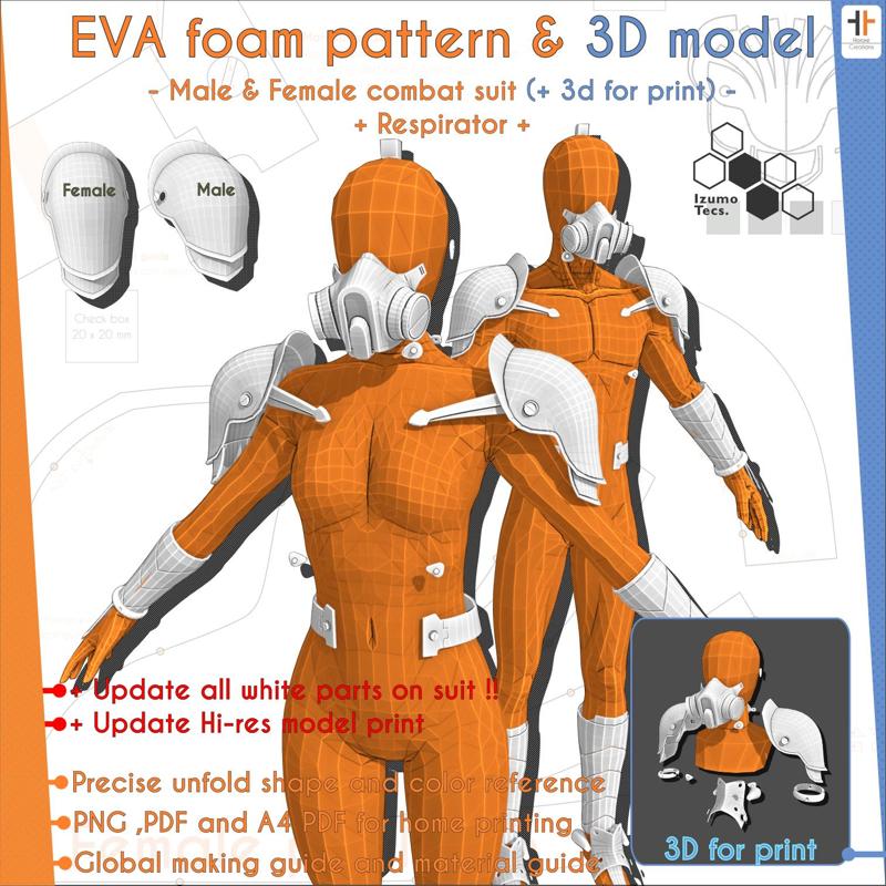 Defense Force combat suit for male and female (+ Update all white parts!) - Kaiju No. 8 | Cosplay pattern & template + 3D STL