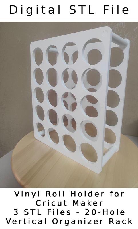 Vinyl or Cardstock Roll Holder for Cricut Maker or Silhouette Cameo | 3D Print 20-Hole Organizer STL