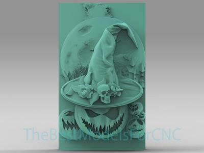 3D Model STL File for CNC Router Laser & 3D Printer Evil Pumpkin With Witch Hat