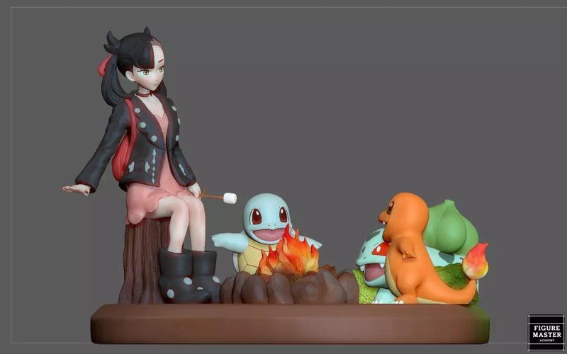 MARNIE CAMP FIRE STATUE POKEMON TRAINER 3D FIGURE CUTE GIRL