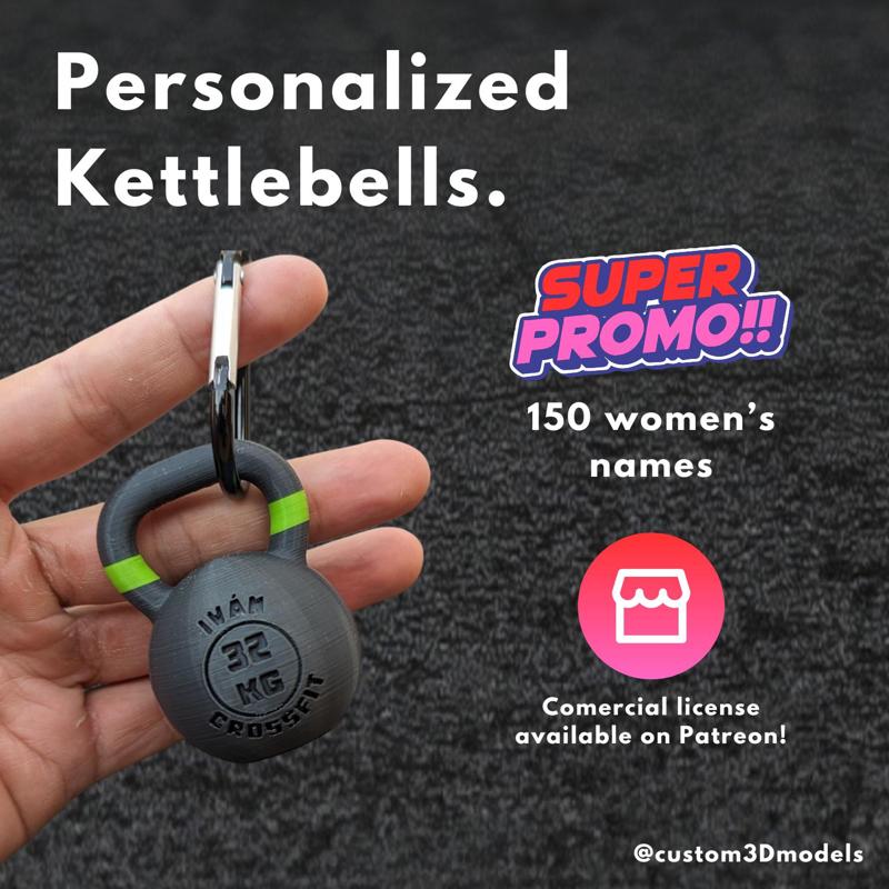 🏋🏽‍♂️ Personalized Kettlebell Keychain 🏋🏽‍♂️ | + 150 Women's Names | Super pack! | A-Z