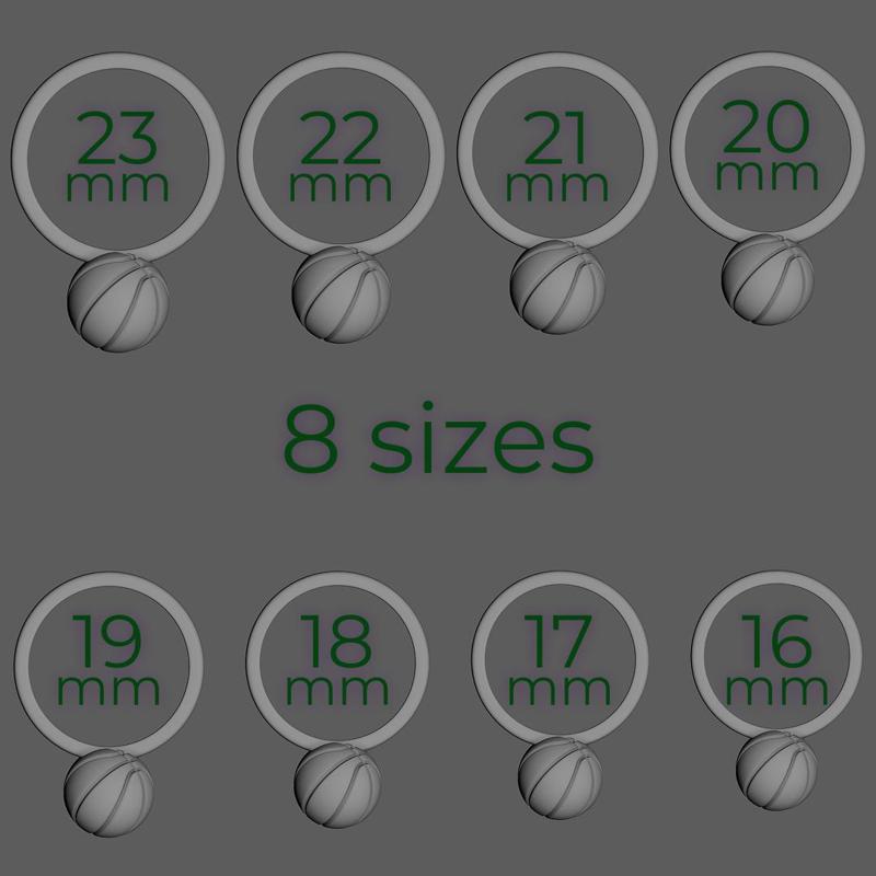 Basketball Ring – 3D Printable Finger Ring 8 Sizes (16–23 mm)